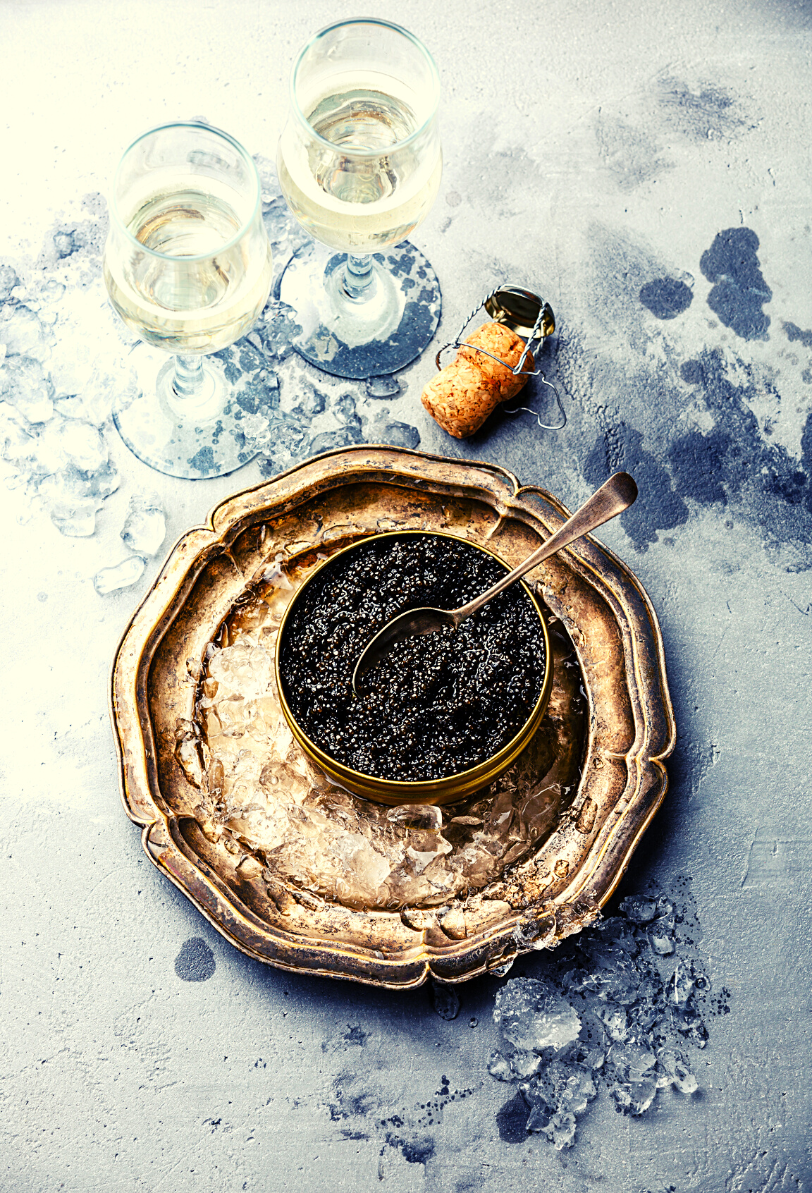 Black sterlet caviar and champagne